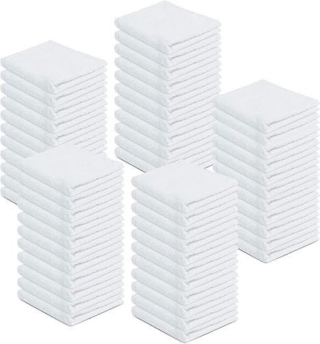 100% Cotton Terry Towels Cleaning Cloths Pack of 100 (12 x 12 Inches) White Cotton Terry Cloth Bar Rags White Bar Towels