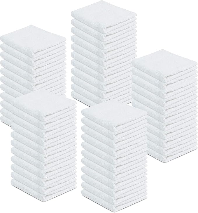 100% Cotton Terry Towels Cleaning Cloths Pack of 100 (12 x 12 Inches) White Cotton Terry Cloth Bar Rags White Bar Towels