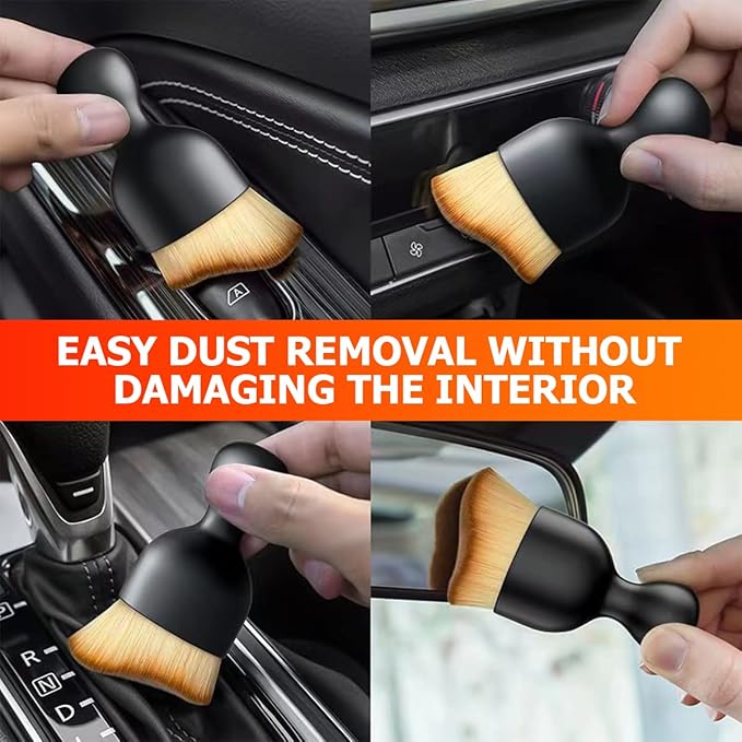 Blilo 2PCS Car Interior Detailing Brush with Dust Cover, Auto Soft Hair Cleaning Brushes, Scratch Free Curved Dirt Collectors, for Dashboard Air Conditioner Vents Leather Computer (White/Black/2PCS)