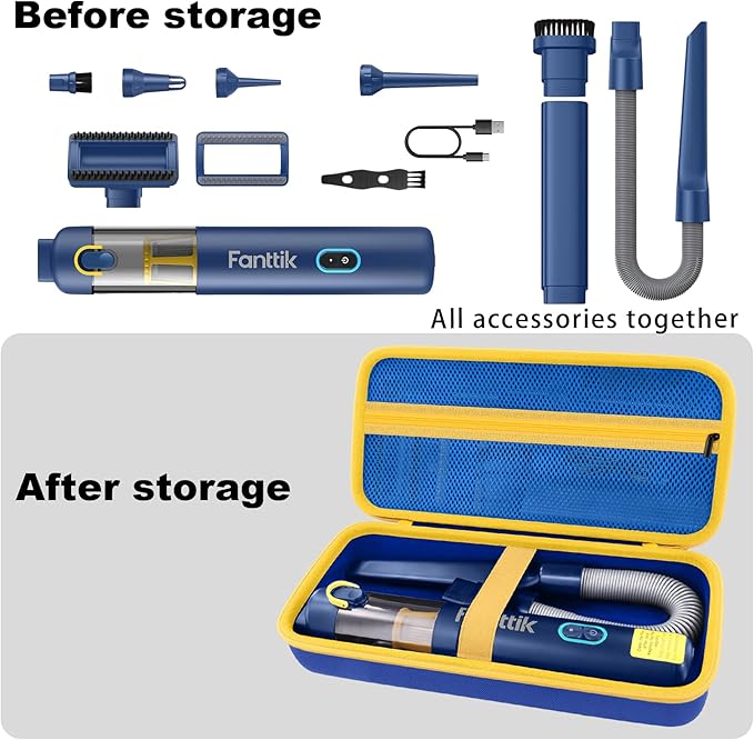co2CREA Storage Case for Fanttik V8 Apex/Slim V8 Mate/V10 Apex/Slim V10 Mate Portable Mini Cordless Vacuum – Hard EVA Protective Carrying Bag with Accessory Organizer (Blue Case)