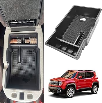 YOCTM Center Console Organizer Tray for 2015-2024 Jeep Renegade, Armrest Storage Box Insert with Anti-Slip Mat, Secondar