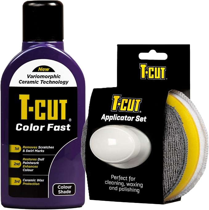 T-Cut Color Fast Purple Scratch Remover, Car Wax Polish, Color Enhancer, 17 Oz & T-Cut Car Wax Microfibre Applicator Set