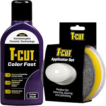 T-Cut Color Fast Purple Scratch Remover, Car Wax Polish, Color Enhancer, 17 Oz & T-Cut Car Wax Microfibre Applicator Set