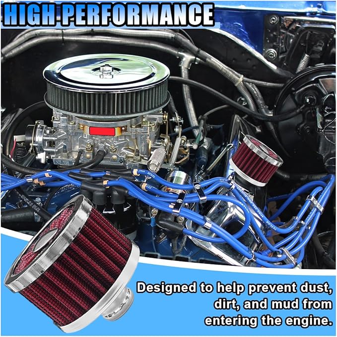 23mm Car Air Filter, 0.9'' High Flow Vent Valve Cover, Breather Filter, Universal Cold Air Intake Filter Breather, Car Accessories Fits Car Motorcycle (Red)