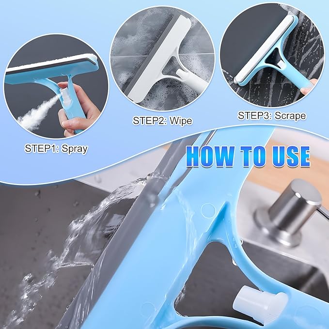 3 in 1 Spray Squeegee, WindowSqueegee with Spray, 3 in 1 WindowSqueegee Cleaning Scraper, Spray WindowSqueegee Cleaner with Spray Bottle for Car, Home, Kitchen Windows (Blue+White)