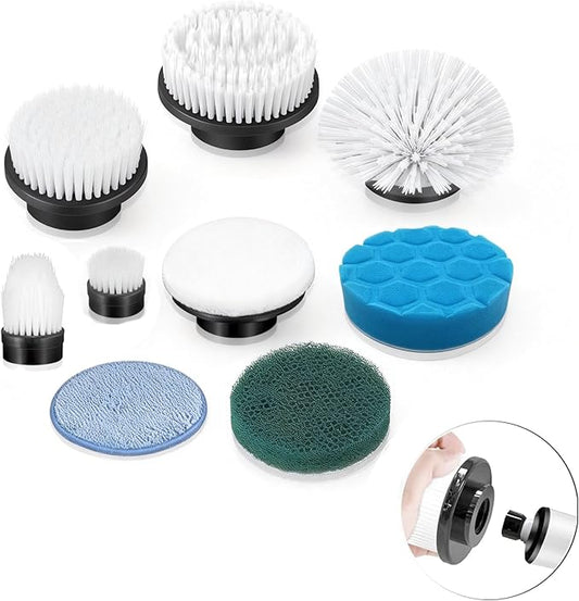 Electric Spin Scrubber Replacement Heads 8 in 1 Cleaning Brush, for Electric Spin Scrubber of ANS-8051A/8050 Power Shower Scrubber,for Household and Heavy Oil Pollution Cleaning Black