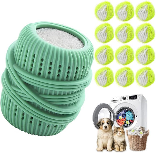 Pet Hair Remover for Laundry,Reusable Dog & Cat Hair Remover for Laundry Effectively Laundry Pet Hair Catcher for Clothes and Bedding,Suitable for lint Catcher for Washing Machine (12, Green)