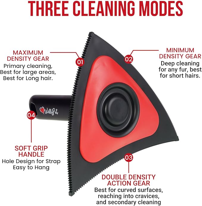 Triangle Pet Hair Remover with 3 Cleaning Modes- Innovative Dog Hair Remover for Car, Clothes, Carpet, & Furniture- Ergonomic Lint Remover for Couch- Pet Fur Remover Tool- Pet Hair Detailer for Car