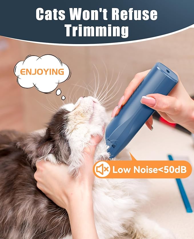 oneisall Pet Clipper for Cat Matted Hair, Pet Shaver for Cats Quiet Pet Clippers Waterproof Cordless Cat Clippers for Matted Long Hair with Storage Bag (Blue)