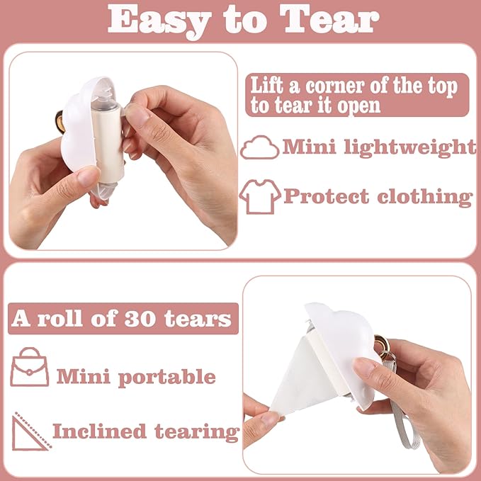 Mini Travel Lint Roller, Reusable Pet Hair Remover for Clothes with 150 Refillable Sheets (White)