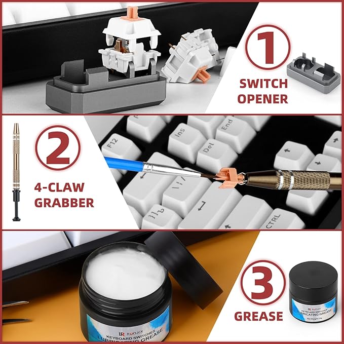 RUNJRX 36 Switches Acrylic Lube Station,Keyboard Switch Grease 0.53oz/15g, Switch Opene for Cherry Kailh Akko TTC, Lube Kit for Mechanical Keyboard