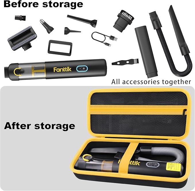 co2CREA Storage Case for Fanttik V8 Apex/Slim V8 Mate/V10 Apex/Slim V10 Mate Portable Mini Cordless Vacuum – Hard EVA Protective Carrying Bag with Accessory Organizer (Black Case)