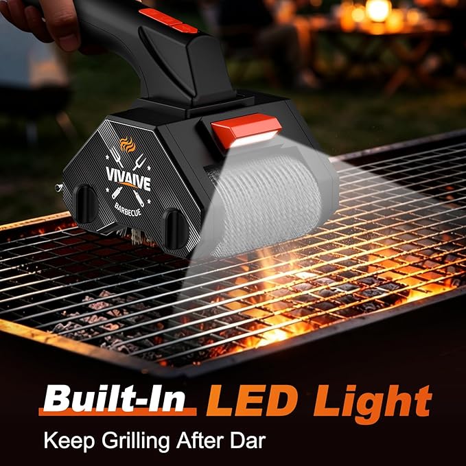 Dual-Head Electric Grill Cleaning Brush, Chain Roller and Wire Brush, Cordless and Rechargeable, BBQ Cleaner, 304 Stainless Steel No Bristle Shedding Cordless