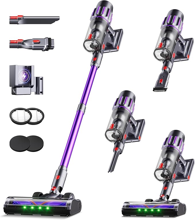 Cordless Vacuum Cleaner,650W 55KPA 80Mins Cordless Stick Vacuum with Smart Display,1.8L Cup,V-Shaped Anti-Tangle Brush,Wall Mount Charging,Self-Standing Vacuum Cleaners for Home,Floor,Carpet,Pet Hair