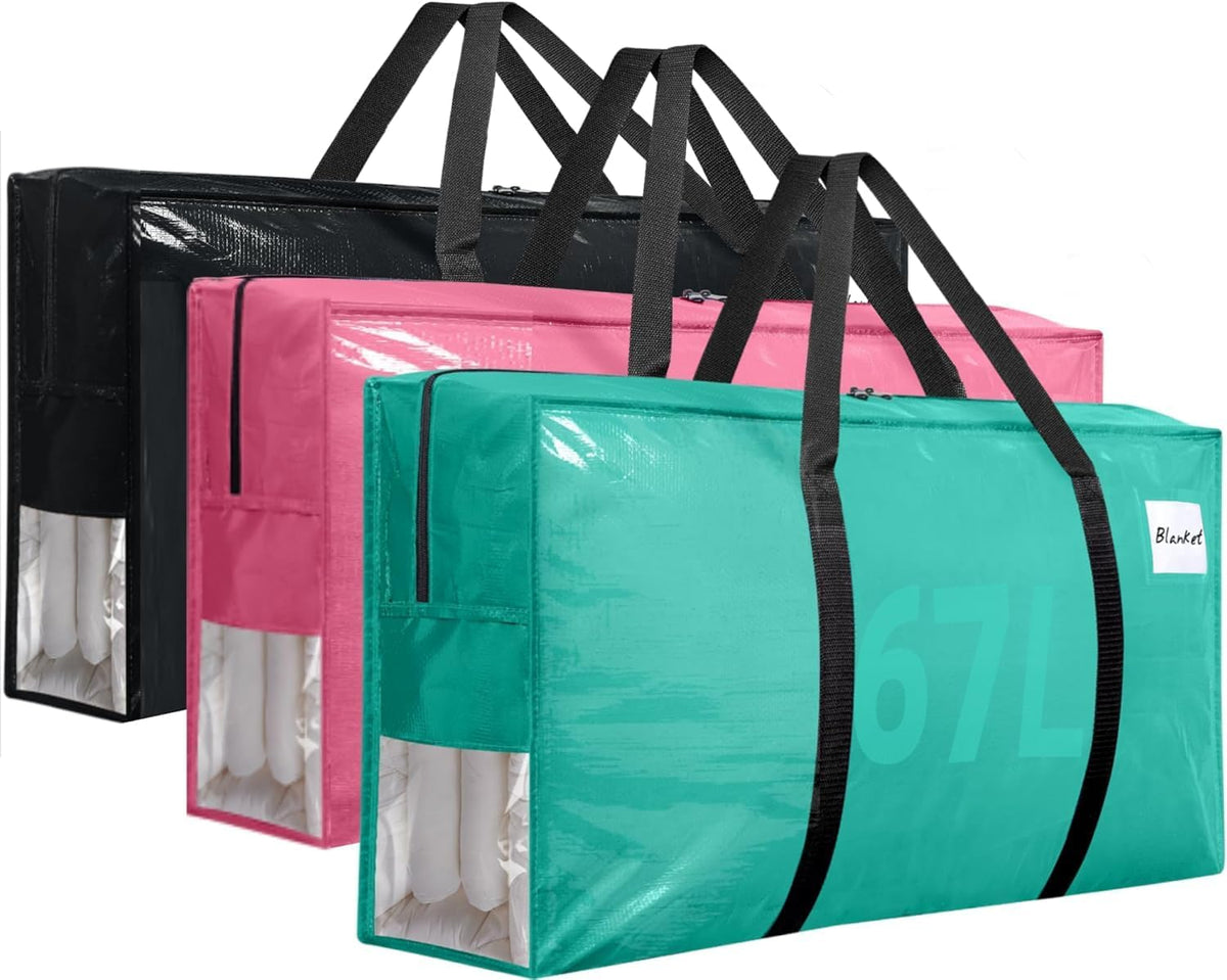 3Pcs Extra Large Heavy Duty Moving Bags with Reinforced Zippers & Handles