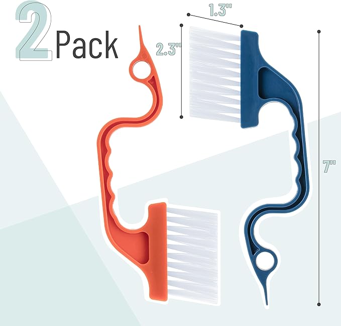 Slick- Window Track Cleaning Brush, 2 Pack, Navy Blue/Orange Ergonomic Handle, Built-in Scraper, Multipurpose, Window Track Cleaning Tools