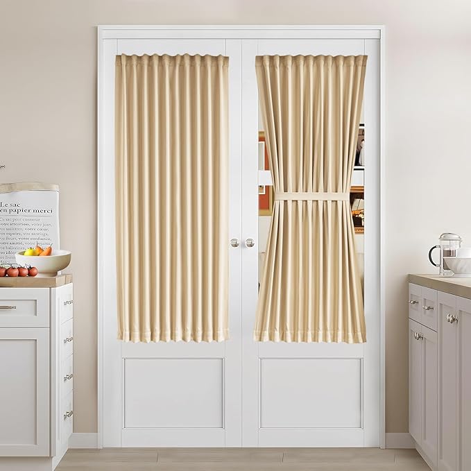 Vatge Dual Rod Pocket French Door Panel Curtains with Tieback - Door Curtain Panels for Doorway, 1 Panel, W36 x L54, Beige