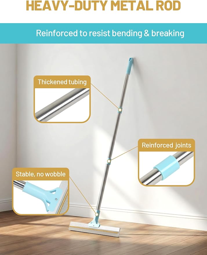 Carpet Rake for Pet Hair Removal: DELOMO Carpet Scraper Broom with 54” Adjustable Long Handle, Dual-Sided, Metal + Short Silicone for Carpets & Rugs, Extended Silicone for Shag Rugs & Hard Floors