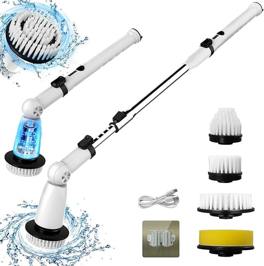 Electric Spin Scrubber, Upgraded Bathroom Cleaner, Power Shower Cleaning Brush with Extendable Handle & 4 Brush Heads, Dual Speed & USB-C Charging, Shower Scrubber for Bathtub, Tile, and Floor