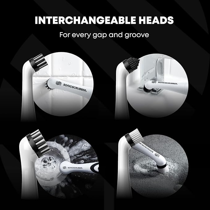 SonicScrubber Household Cleaning Brush Power Scrubber - Electric Spin Scrubber Brush for Home, Kitchen & Bathroom - Grout Cleaner & Removes Mould (Washing-Up System Spin Brush)