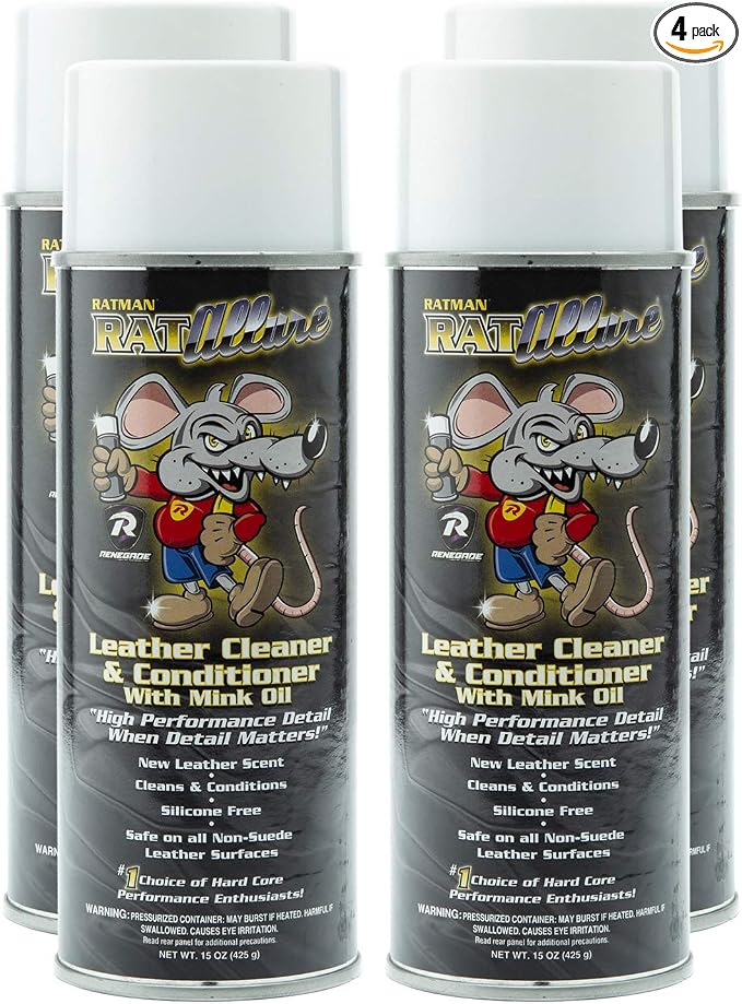 RATMAN Speed Allure Leather Cleaner and Conditioner, Cleans and Renews Interior Leather, 15 Oz Can, 4 Pack