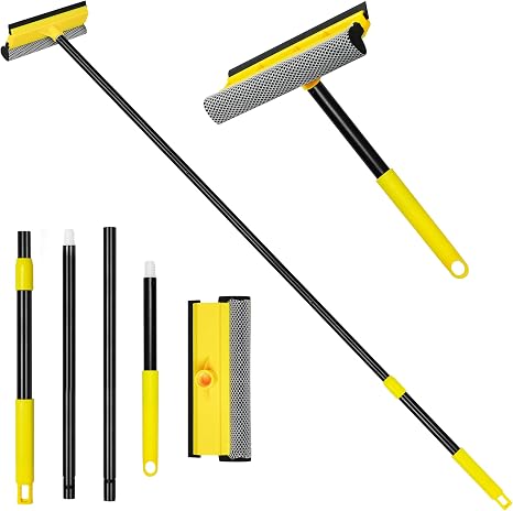 NEWE Window Squeegee with Extension Pole, 54.5 inches Car Windshield Washer Kit with Sponge, Extendable Shower Glass Cle
