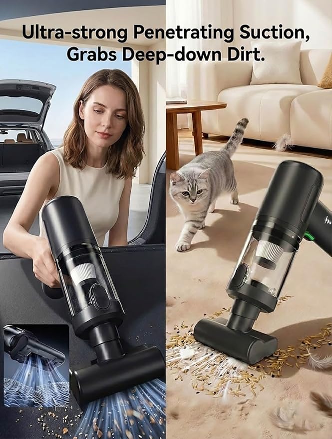 Handheld Car Vacuum Cleaner, 20000Pa Ultra-Strong Suction & Air Duster 2-in-1, Cordless Brushless Motor Portable Vacuum, 100W High Power Mini Vacuum for Car Interior, Home, Office, Pet Hair
