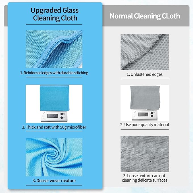 Microfiber Glass Cleaning Cloth, 12 Pack Window Glass Cleaning Rags, Reusable Lint-Free Streak Free Polishing Cloth Wipes for Stainless Steel, Eyeglasses, Mirrors, Screens & Lenses,12" 12"