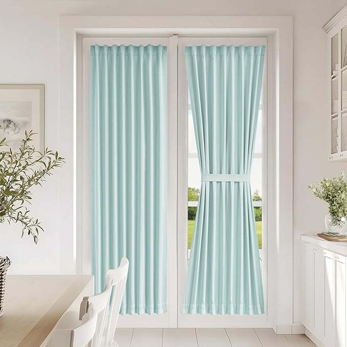 Vatge French Door Curtain Front Door Curtains for Glass Window,Sidelight Curtains for Front Door, 1 Panel, W25 x L72, Aqua