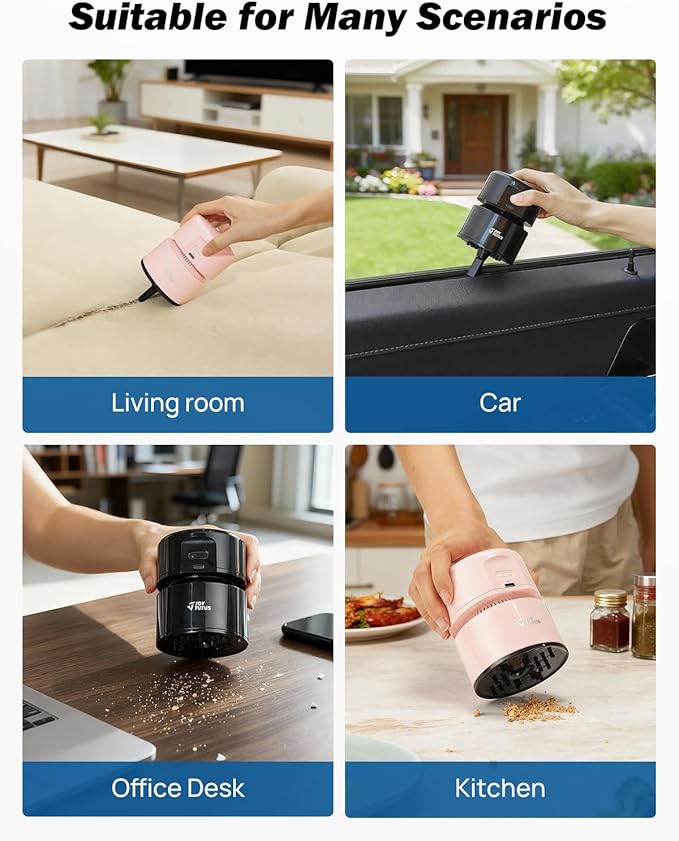 JOYTUTUS Mini Vacuum Cleaner Desk Vacuum Portable Cordless 360º Rotatable Handheld Vacuum 2 Suction Modes USB for Car/Home/Pet Hair/Office/Desk/Keyboards Black