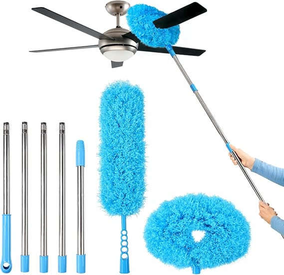 Ceiling Fan Cleaner Duster Reusable Microfiber Removable Duster with Extension Pole Adjusts 12 to 71 Inch for Cleaning W