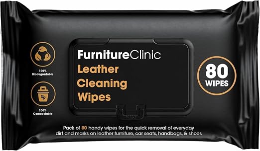 Furniture Clinic Leather Cleaning Wipes | 80 Count | 4-in-1 Clean, Nourish, Condition, & Restore Leather & Vinyl Furnitu