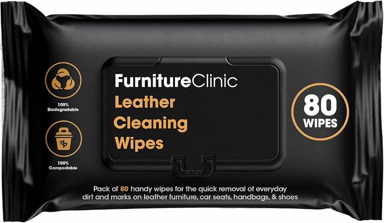 Furniture Clinic Leather Cleaning Wipes | 80 Count | 4-in-1 Clean, Nourish, Condition, & Restore Leather & Vinyl Furnitu