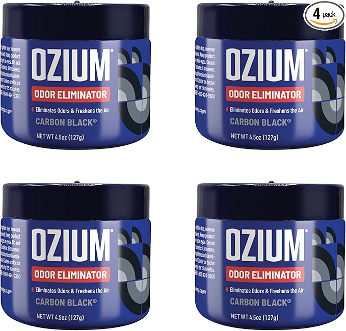 Ozium Odor Eliminating Gel - 4.5oz Air Freshener Alternative for Smoke, Pets, and Musty Odors - Long Lasting Odor Remover for Cars, Homes, Closets and Small Spaces - Carbon Black