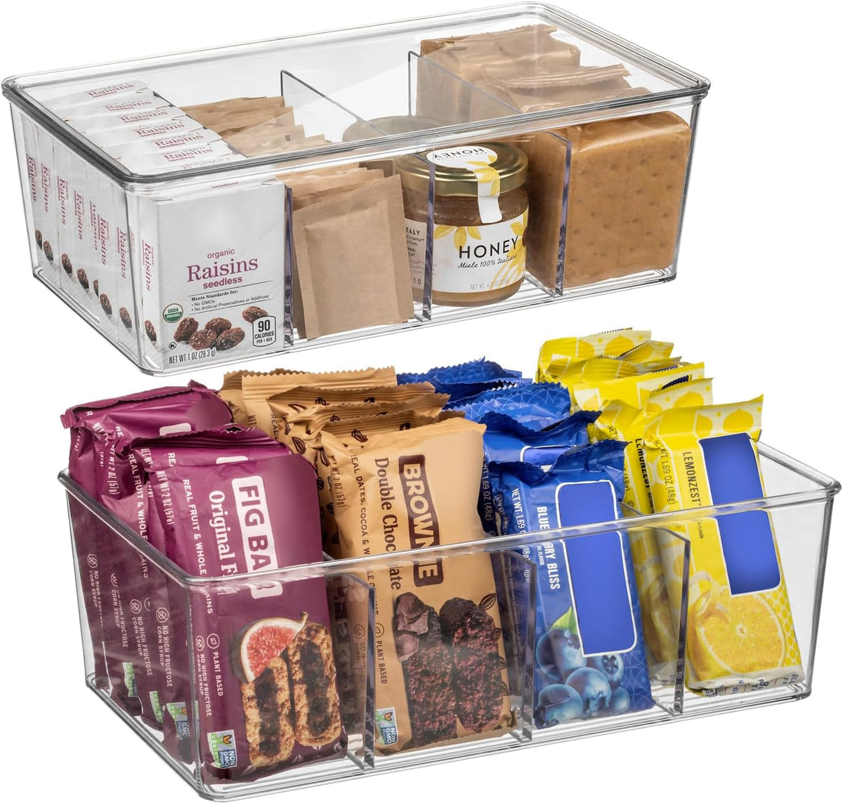 Pantry Organizer Storage Bin with Divider & Lid, 2 Pack
