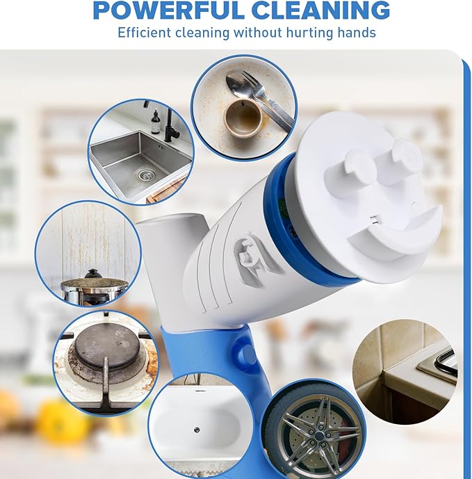 Electric Spin Handle for Scrub Daddy/Mommy Sponges with 6 Replacement Brush Heads, Power Scrubber Electric Cleaning Wand Brush for Sink/Window/Tub/Tile/Floor,Waterproof, Cordless and Rechargeable