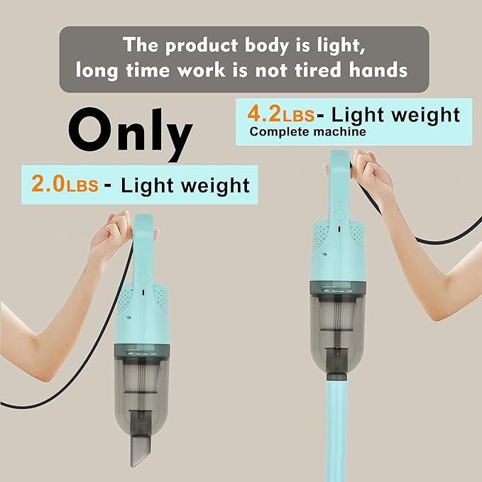6-in-1 Lightweight Stick Vacuum Cleaner with 100W Powerful Motor, Mini Portable Household Handheld Vacuum Cleaner for Domestic Hard Floors, Carpets and Pet Hair(Light Green Corded)