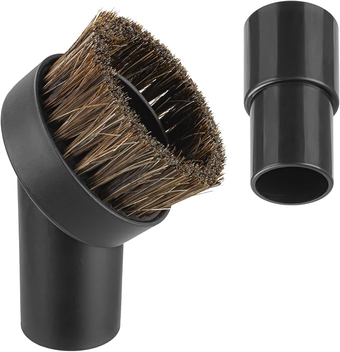 Vacuum Attachments & Brushes, Horsehair Round Brush with 1-1/4 to 1-3/8 Inch Vacuum Hose Adapter, Vacuum Brush Attachment for Shark and Shop Vac Attachments and Most Household Vacuum Cleaners