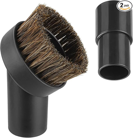 Vacuum Attachments & Brushes, Horsehair Round Brush with 1-1/4 to 1-3/8 Inch Vacuum Hose Adapter, Vacuum Brush Attachment for Shark and Shop Vac Attachments and Most Household Vacuum Cleaners