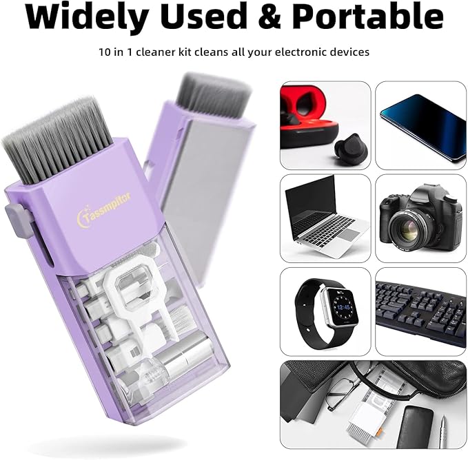 Tassmpitor Laptop Screen Keyboard Cleaner Kit, All in 1 Electronic Cleaning Tool for MacBook iPad iPhone Pro Cell Phone, Brush Tool for Tablet, Computer, PC Monitor,TV Camera Lens with Patent, Purple