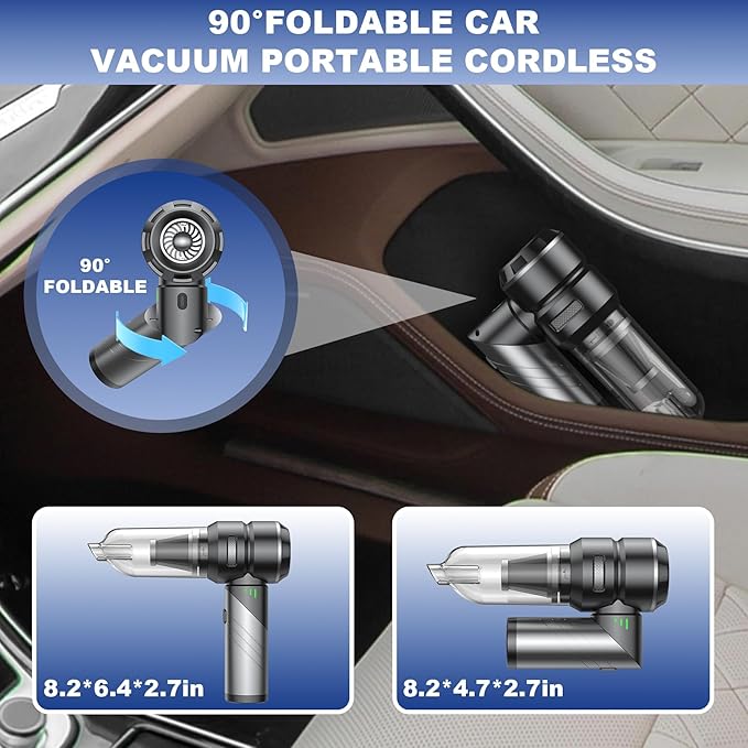 Car Vacuum Portable Cordless with 18000Pa Suction, 4 in 1 Air Duster & Mini Vacuum Cleaner High Power Foldable Rechargeable, Brushless Motor Airify Pro Car Vacuum for Home Office Pet Hair