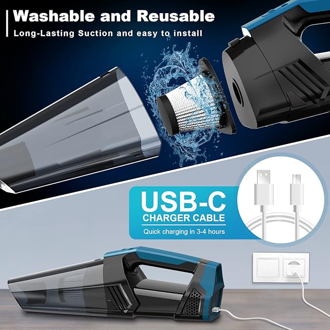 Blestan Cordless Car Vacuum Lightweight High Power Handheld Vacuum Cleaner with LED Light, Hand Vacuum for Car Home Office and Pet Hair, BlackBlue