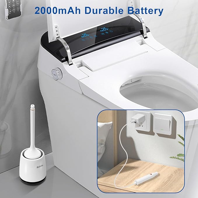 Electric Toilet Bowl Brush,Silicone Toilet Brush,Toilet Bowl Brush and Holder Set with Ventilated Holder,Toilet Brush, Floor Standing, Wall Mounted Without Drilling，Rechargeable 2packs