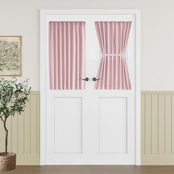 Vatge Door Curtains for Door Window, Door Coverings for Small Window, 1 Panel, W25 x L40, Baby Pink