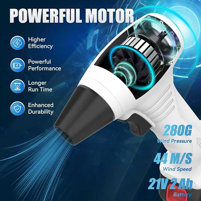 Leaf Blower Cordless, Portable Handheld Blowers with 18.5V 2.0 Ah Battery and Charger, Electric Leaf Blower for Dust Snow Blowing, Lawn Care, Patio, White
