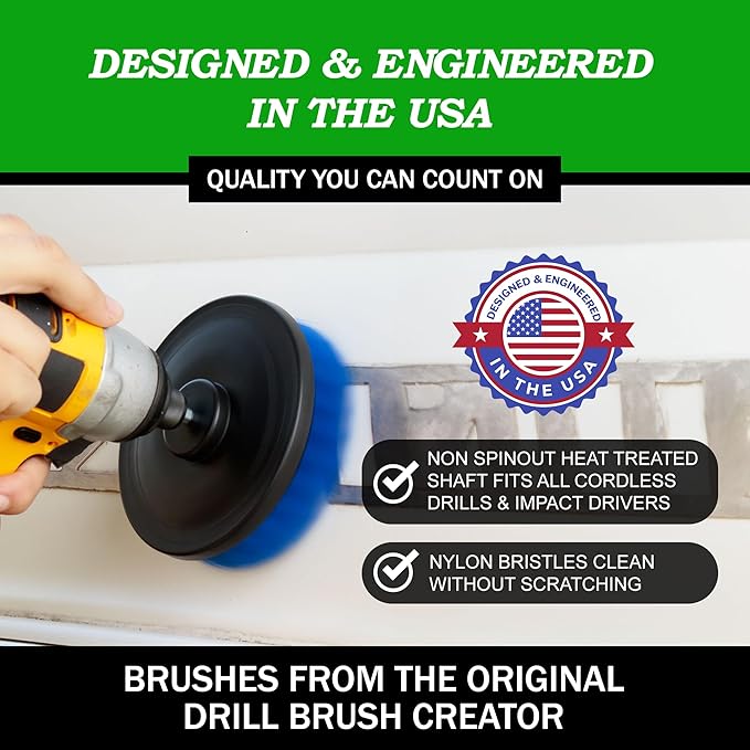 Drillbrush Medium Drill Brush Attachments for Cleaning Tile, Grout, Dishes, Pots, Pans, Air Fryers, and Boat Hulls - Cordless Power Spin Scrubber Drill Attachment - Electric Dish Scrubber Spin Brushes