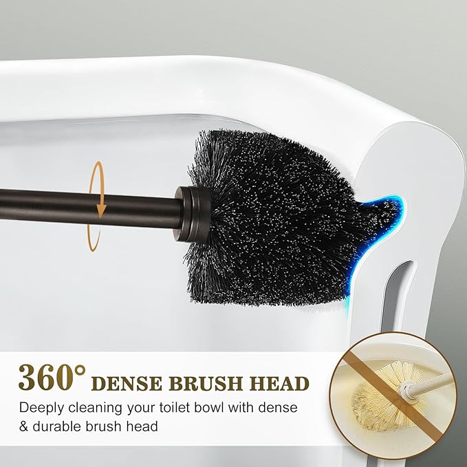 Toilet Bowl Brush Holder Set: Bathroom Deep Cleaning Toilet Scrubber Rim Cleaner with Caddy for Restroom Rv - Hidden Modern Elegant Toilet Clean Decorative Accessories - Bronze