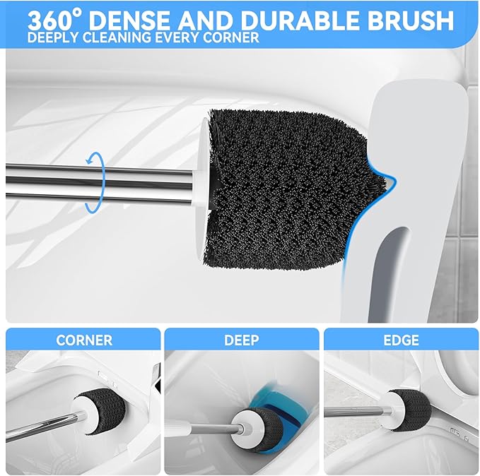 TRENTI Toilet Brush, Toilet Brush and Holder Set, Bristles Toilet Bowl Brush Head with Ventilated Holder, Wall Mounted Compact Toilet Brush Set for Bathroom Deep Cleaning (3, White)
