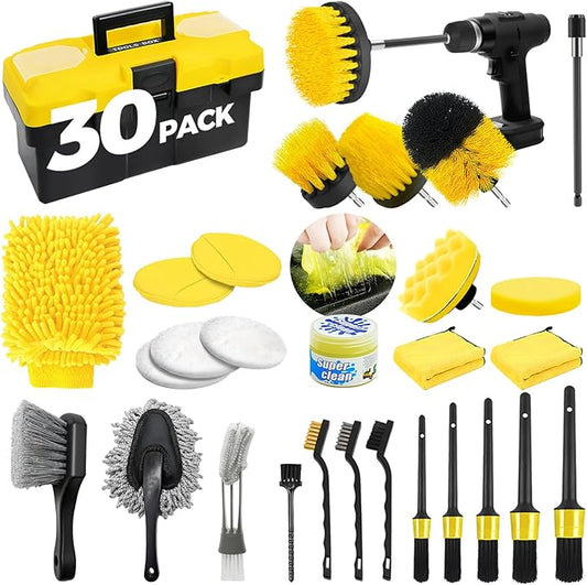 ALFLOD 30Pcs Car Detailing Kit, Car Wash Cleaning Kit, Auto Detailing Drill Brush Set, Car Cleaning Gel, Car Cleaning Supplies for Interior, Exterior, Wheels, Windows