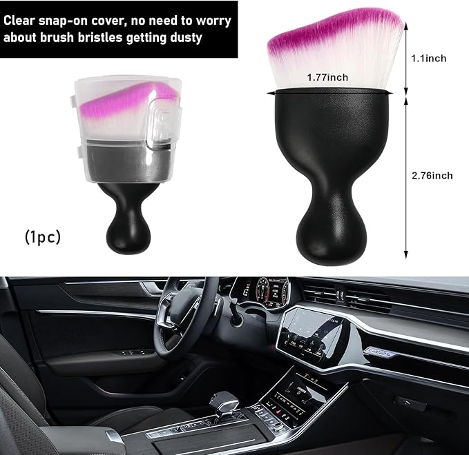 Ziciner Car Detailing Brush, Curved Soft Bristles Auto Removal Dust Collectors, Universal Vehicle Dashboard, Air Conditioner Vents etc Interior Cleaning Tool Accessories (Purple)
